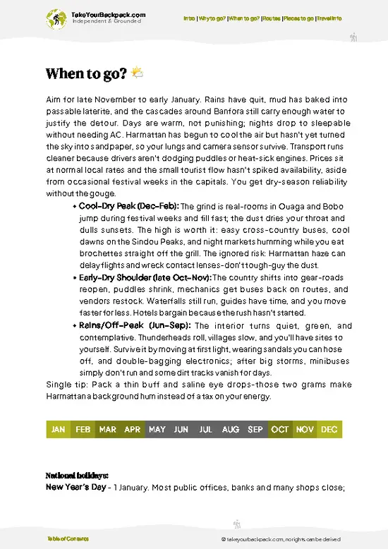 example page 3 from our offline Travel Guide for Burkina Faso